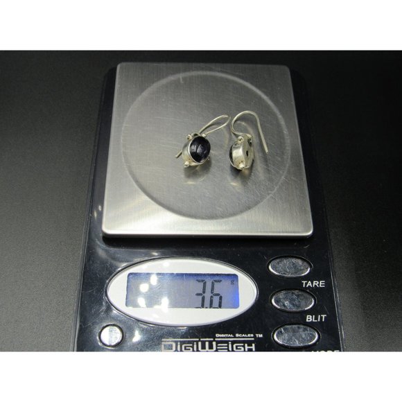 Sterling Silver Heavily Tarnished Dark Amethyst Stone Earrings - Picture 5 of 5